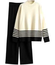 SMALL Womens Striped 2 Piece Outfit Sweater Lounge Sets  Airport Travel picture
