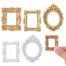 5 Pcs Miniature Picture Frames Vintage Dollhouse Photo Frames with Carved Golden picture