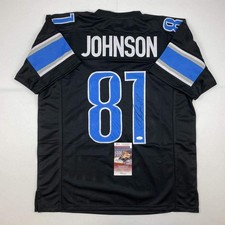 Autographed/Signed Calvin Johnson Detroit Black Football Jersey JSA COA picture