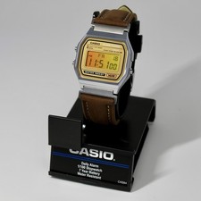 Custom Casio A158WEA Watch | Retro Custom Orange Mod | Brown Leather Band (NEW) picture