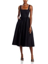 Anthropologie Wayf Cotton Classic Black Square-Neck Midi Dress Large picture
