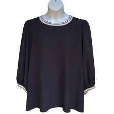 Oddi NWT Boutique Style 3/4 Sleeve Blouse Black Stripe Trim Womens Plus Size 2XL picture