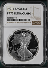 1991-S American Silver Eagle 1 Oz PF70 UCAM NGC Brown Label picture