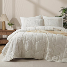 Reversible Velvet King Quilt Set, Cream White, 3 Pieces picture