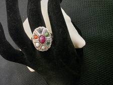 925 VINTAGE German Lush Fruit Garden Stone Ring picture