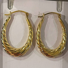 14K Yellow Gold Twisted Hoop Earrings 2.34g LAC Hallmark Excellent Condition picture