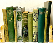 Antique Green Book Lot 10 Illustrated First Editions Fairy Tales Bambi Decor picture