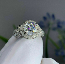 2.50 CTW Round Certified D/VVS1 Moissanite Engagement Ring 14k White Gold Plated picture