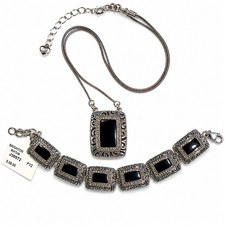 Brighton Rhythm Necklace Bracelet Set Reversible Black Crystal NWT $68 Bracelet picture