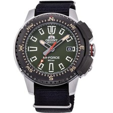 Orient M-Force 45mm Green Dial NATO Mens Automatic Watch RA-AC0N03E30B picture
