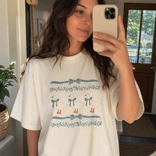 Coquette Goose Shirt Cottagecore Graphic Tee Cute Blue Bow Sizes S-5XL picture
