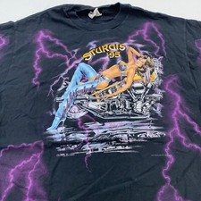 vintage 1995 STURGIS BIKER RALLY BIKER BABE THUNDER ALL-OVER PRINT T-Shirt LARGE picture