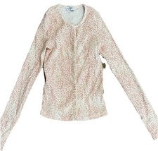 $128 LESET Women's Long Sleeves Cardi Round Neck Snap Ribbed Slim Leopard Pink S picture