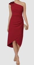 Adrianna Papell Cranberry Red Beaded-Shoulder Ruched-Side Dress Petite Size: 6P picture