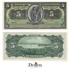 1906-14 Mexico Revolutionary Guerrero 5 Five Cinco Pesos S298C REMAINDER AU+ picture