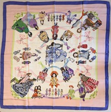 Hermes Hello Dolly Silk Scarf Carre 90 Loic Dubigeon Vintage Pink 1990 Rare picture