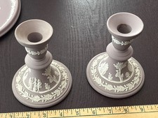 Wedgwood lilac lavender candlesticks pair 5” picture