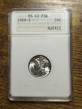 1944-S 10C Mercury Silver Dime MS63 FSB ANACS ANA Soapbox Old Holder Genie Lamp picture