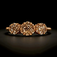 10K Natural Diamond Triple Cluster Ring KPJ Vintage Estate Yellow Gold Size 6.5 picture