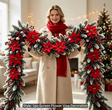 artificial christmas poinsettia garland 73.2 in red green white door decor picture
