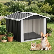 Large Metal Dog House Outdoor Indoor Pet Dog Shelter w/ PVC Door for Large Dogs picture