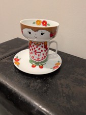 VTG 3 Piece Stackable Plate Cup Bowl Dish Set Girl Strawberry Apron Japan picture