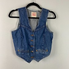 Levi's Braided Denim Vest Womens Size XS Premium Blue Western Retro Cowgirl picture