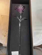 Waterford Fleurology Lavender Rose Art Glass Sculpture Clear/Purple 40007309 picture