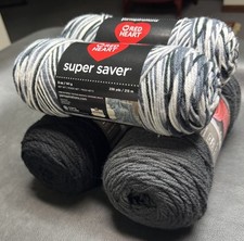 Red Heart Super Saver Charcoal & Black 7 Oz’s + Two Red Heart Zebra 5 Oz Skeins picture