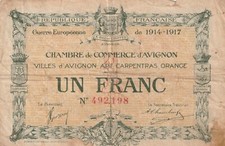 France 1914 1 Franc Circulated Banknote  Avignon Chamber of Commerce Bargain Bin picture