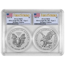 2021 Reverse Proof American Silver Eagle Designer 2pc Set PCGS PR70 FS Flag picture