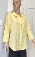 Chico’s Effortless Linen Sina 3/4 Sleeve Shirt Women Sz 3 XL Yellow No Iron NWT picture