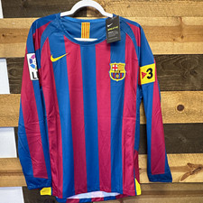 Nike FC Barcelona Ronaldinho #10 Long Sleeve Soccer Jersey L Blue/Red/Yellow picture