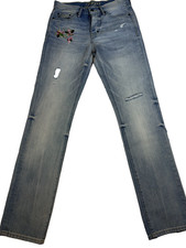 NEW - PRPS Demon Slim Distressed Jeans Floral Embroidery Button Fly Size 28 slim picture