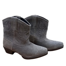 Roper Womens Grey Suede Western Ankle Boots Embroidered Booties Cowgirl 6.5 Cute picture