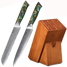 3Pcs TURWHO Kitchen Slicer Knife Japan VG10 Damascus Steel Bread Knife Block Set picture