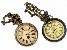 Vintage Pocket Watch Set 2pcs Antique Style Quartz Chain Steampunk Mens Gift picture