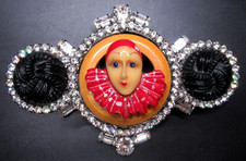 MOANS COUTURE Amazing Rhinestone Celluloid & Bakelite Clown Pin Brooch picture