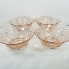 Vtg Tiara Exclusives Pink Sandwich Glass Bowls Set of 4 Indiana Cereal Salad picture