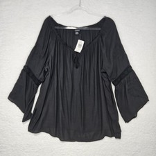 Torrid Black Peasant Style Embroidered Bell Sleeves Necktie Size 2/LG Whimsigoth picture