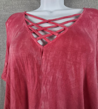 Torrid Super Soft Top 2X Barbie Pink Criss Cross Strappy Neck Tie Dye Tunic Boho picture