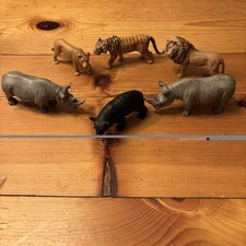 Lot of 6 Vintage Schleich Animals - 2 Rhinos, tiger, 2 lions, bear  2001-2007 picture