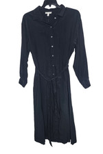 Prologue Women's Black Maxi Shirt Dress MED Button Front Long Sleeve Tie Waist picture