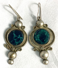 Beautiful vintage InlayEilat stone drop pierced earrings sliver tone finish 1.5