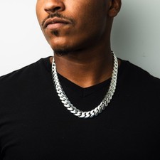 Real Handmade Tight Link 14mm Miami Cuban Chain Necklace In 999 Silver 24in picture