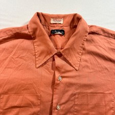 Halle Bros Co Vintage Short Sleeve Button Down Shirt Mens XL Coral Camp Collar picture