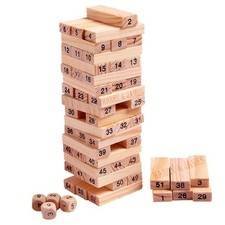 Vintage Wooden Building Blocks 54 Pcs Stacking Tower Game 4 Dice Kids Adult picture