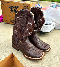 Tavares Brown Crocodile Embossed Leather Western Cowboy Boots Square Toe Mexico picture