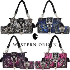 Western Purse Women's Western Camo Crown Buckle Handbag Shoulder Bag Wallet Set picture