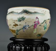 5.6'' old China antique Qing Dynasty QianLong Multicolored Character story pot picture
